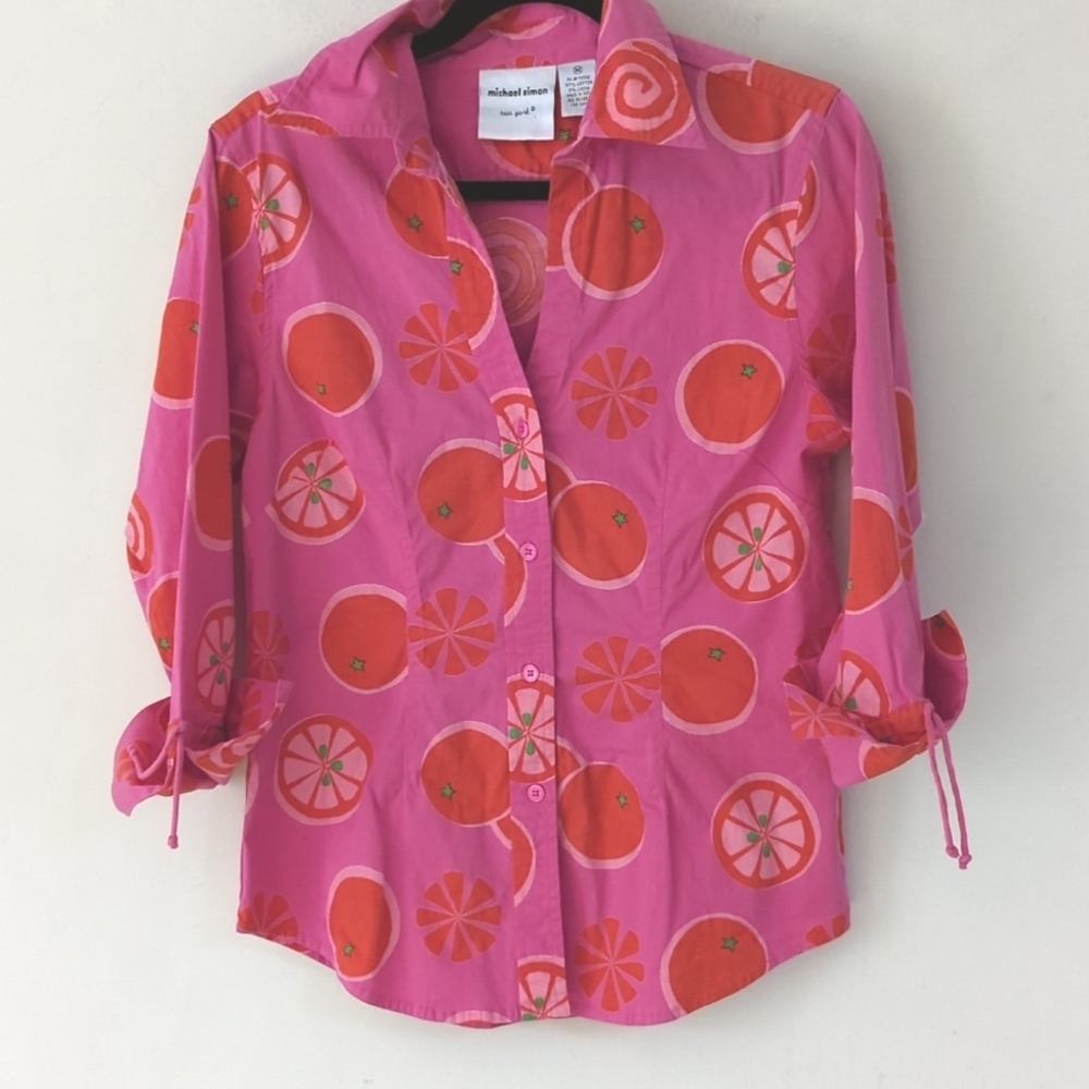 Michael Simon New York Pink  Fruit Button Down